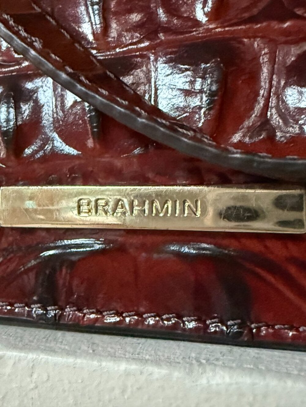 Brahmin Pecan Brown Croc Embossed Leather Wristlet Clutch Gold Hardware - Picture 6 of 10